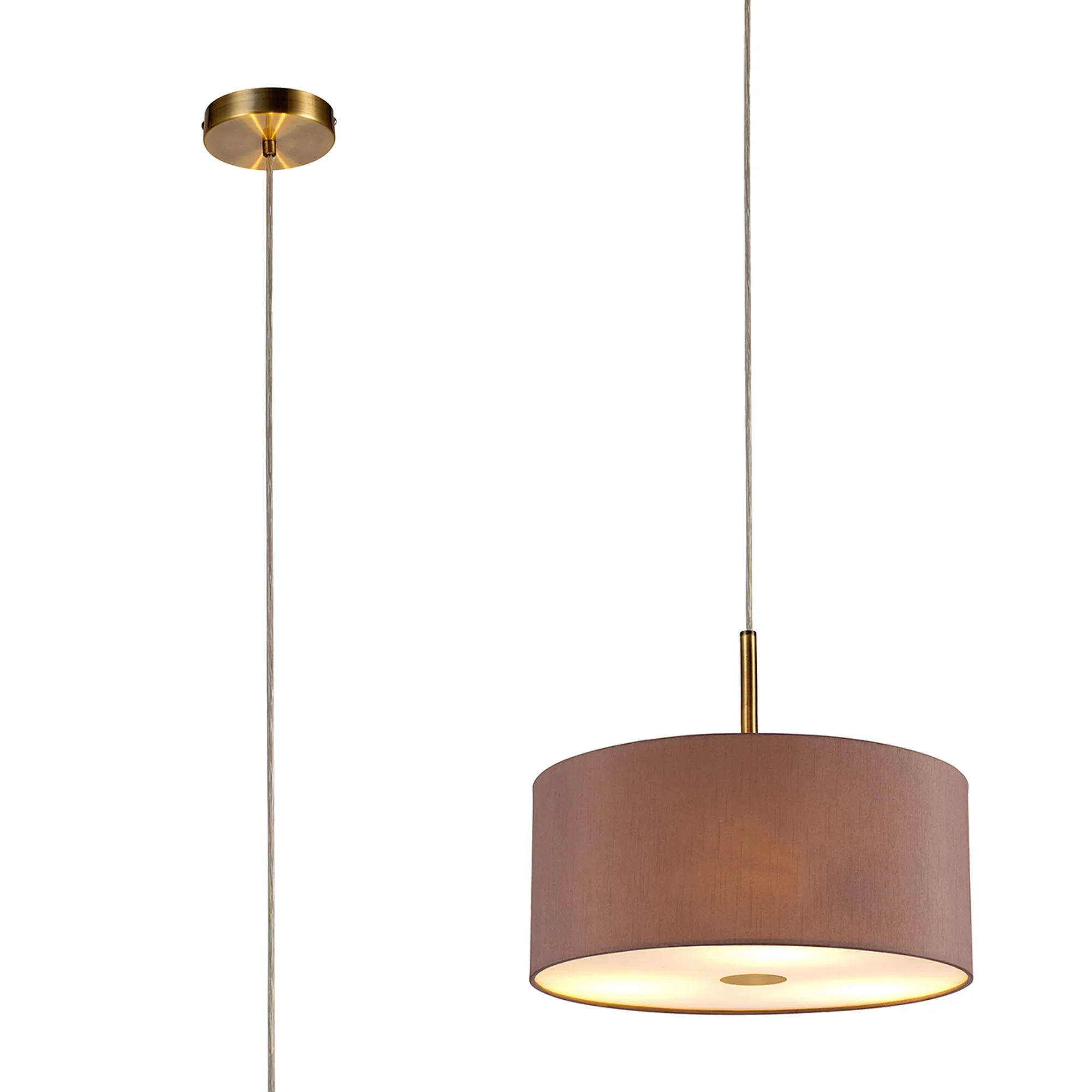 DK0398  Baymont 40cm 3 Light Pendant Antique Brass, Taupe/Halo Gold, Frosted Diffuser